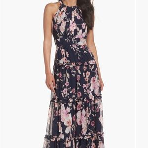 Eliza J Navy and Pink Floral Maxi Skirt